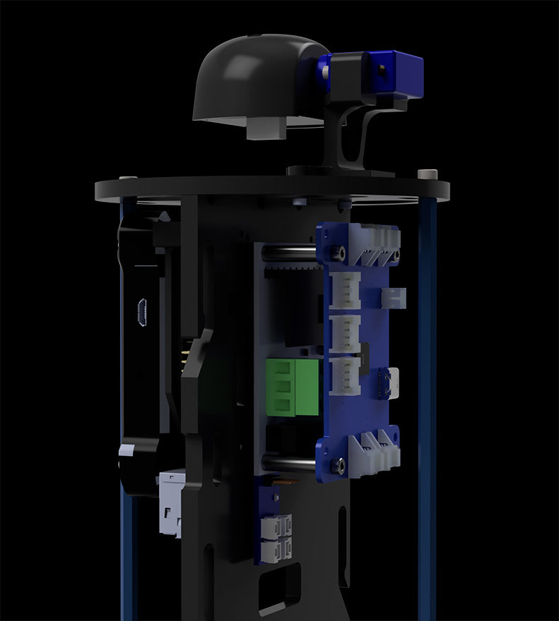 Installation example of a DeepWater Exploration exploreHD subsea camera and 7-Port USB Multiplexer within a BlueROV2, demonstrating a compact and integrated solution for adding advanced DWE imaging systems to the popular ROV platform.