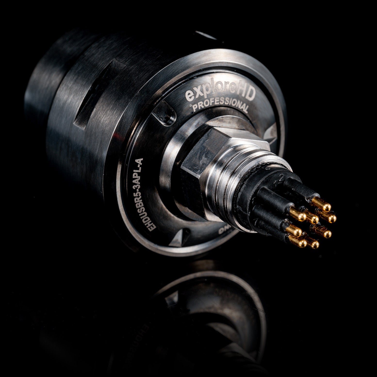 Connector detail of the DeepWater Exploration exploreHD Professional subsea camera, featuring a WetLink connector. This alternative connector option is for the high-performance exploreHD Professional underwater camera.